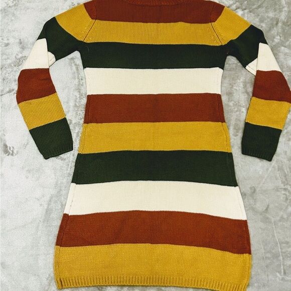 Peach Love Dress Stripes Multi-Color Cable Knit Preppy Mini Long Sleeve - Picture 4 of 10